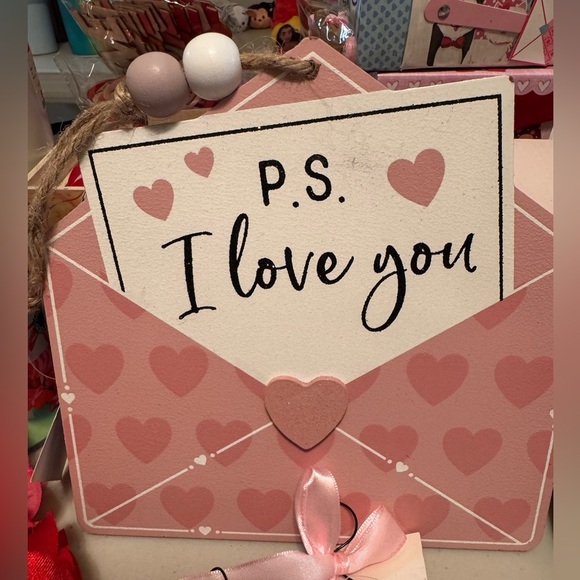 5pc “Love” Wall Decor Set - Pink and White Wood/Chipboard Hangings - Picture 4 of 7